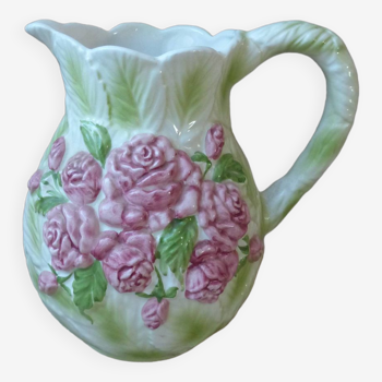 Ceramic pitcher decor vintage rose flowers and leaves