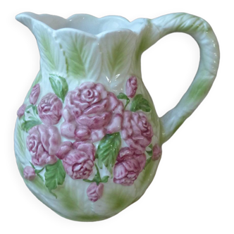 Ceramic pitcher decor vintage rose flowers and leaves