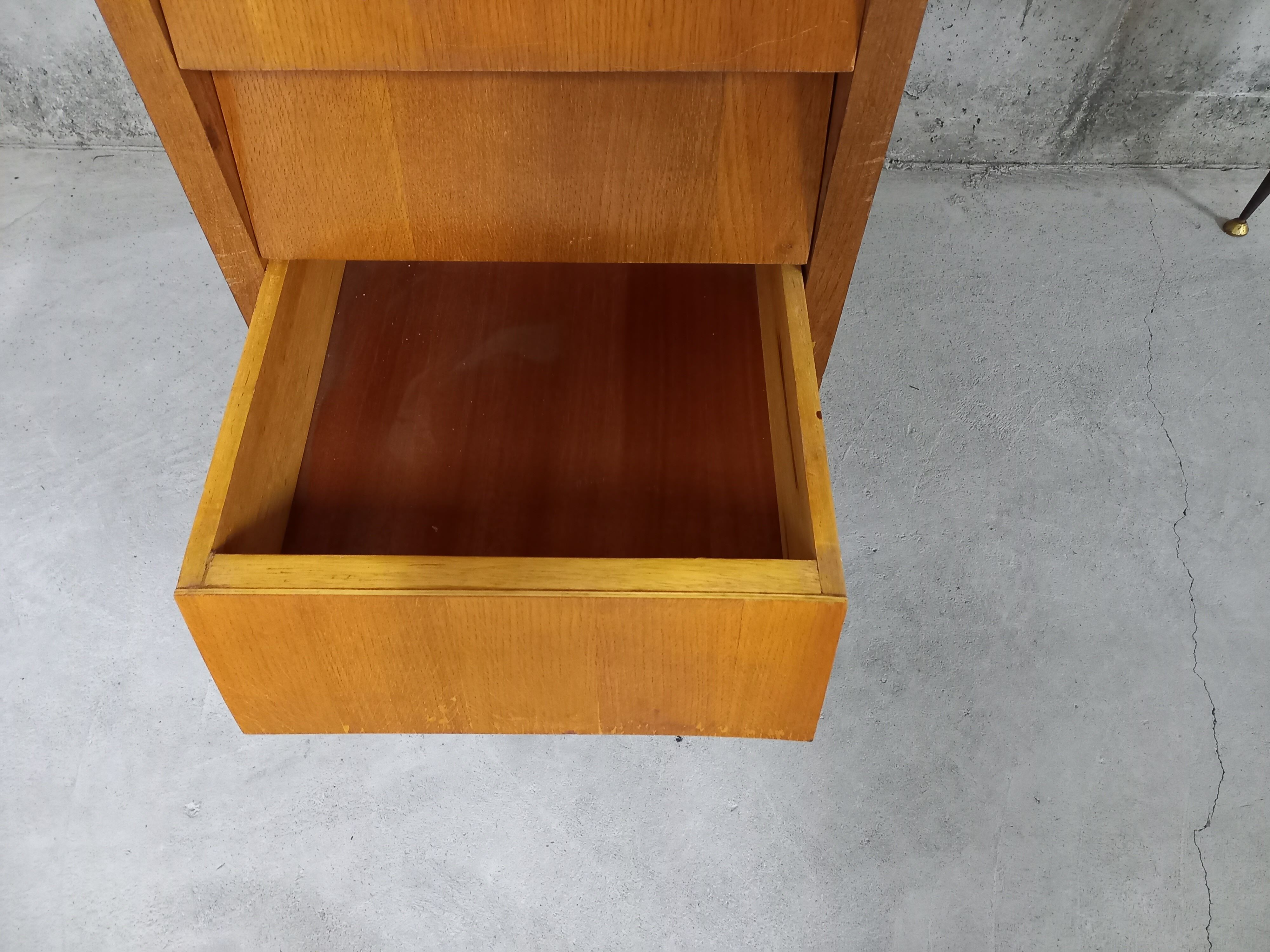 Bureau vintage design en bois clair années 50 60