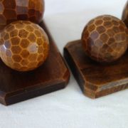Pair of vintage wooden bookends with faceted balls