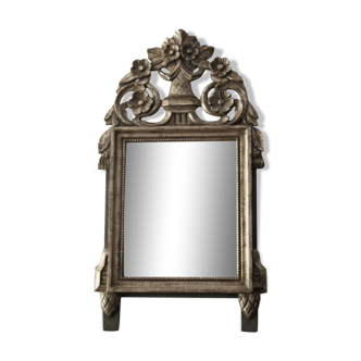 Miroir en bois sculpté Louis XVI - doré à la feuille d'argent