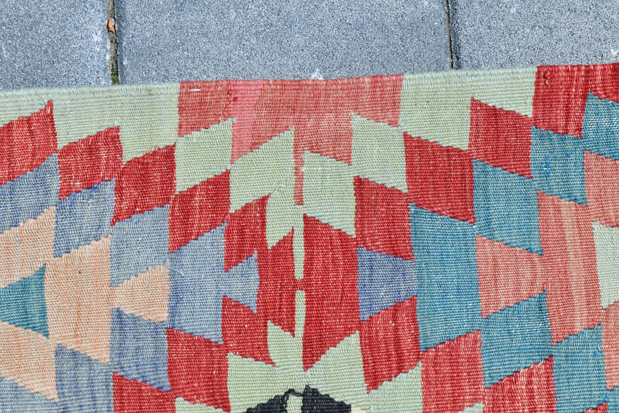 Kilim Long Wide Multicolor Geometric Stlye Vintage Kilim Rug, 199x320 Cm