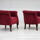 1950s, pair of two Danish lounge chairs, red cotton/wool fabric, beech wood.