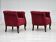 1950s, pair of two Danish lounge chairs, red cotton/wool fabric, beech wood.