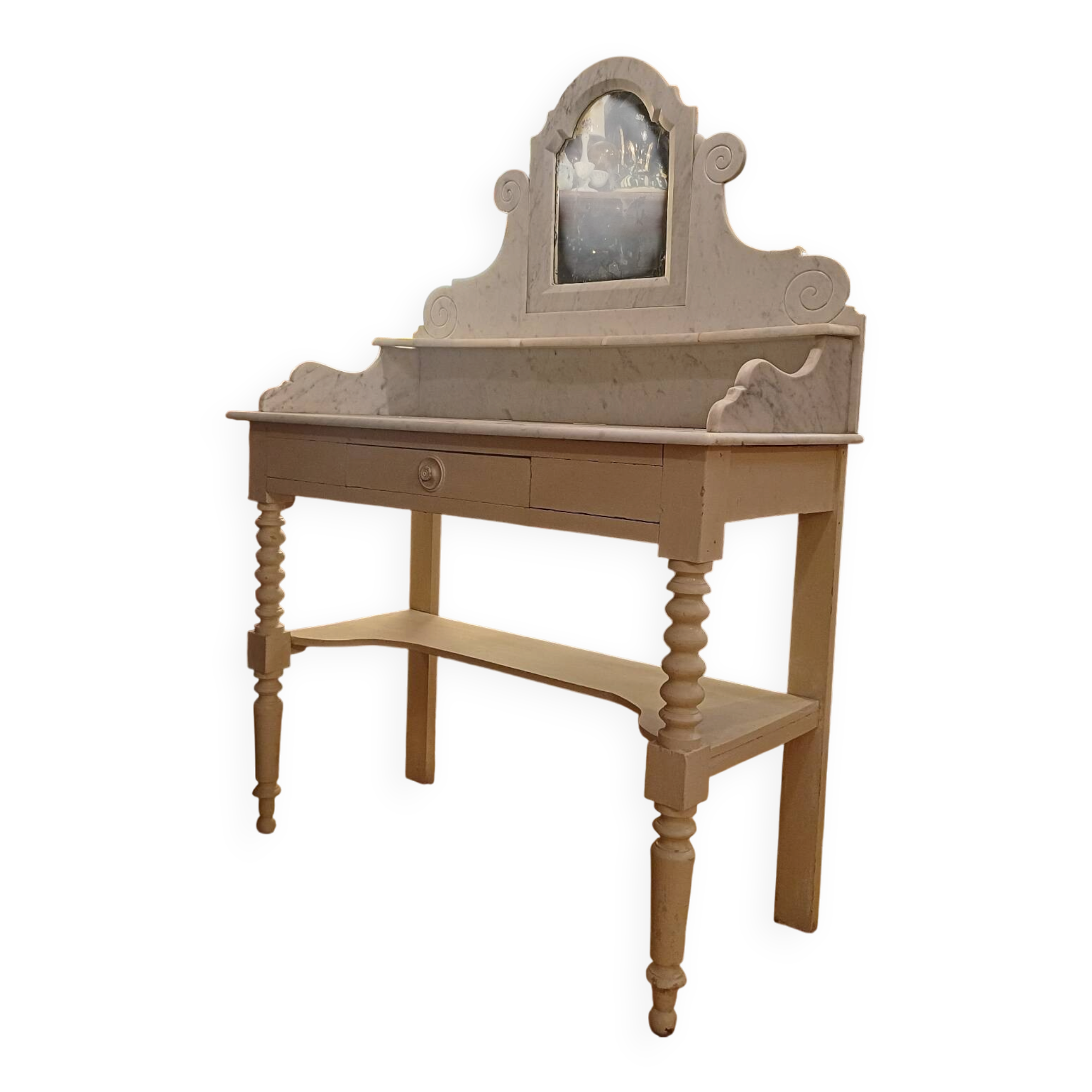 Belle et grande coiffeuse blanche, marbre blanc époque 19 eme