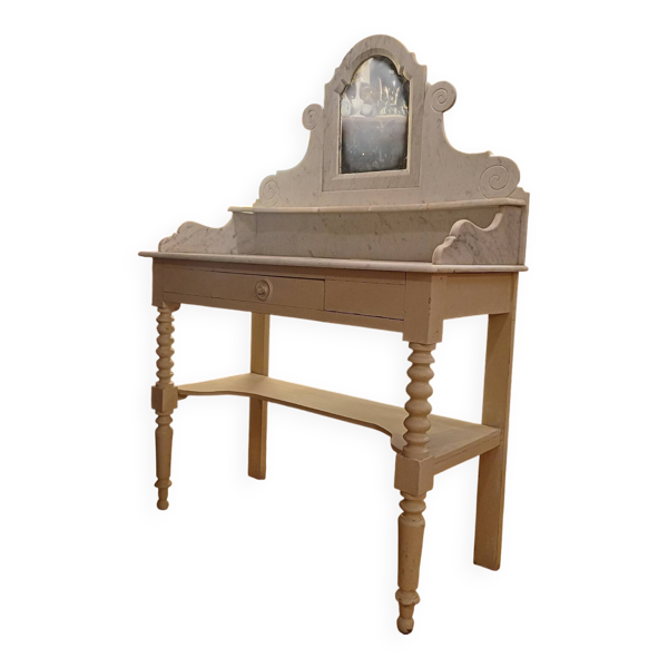 Belle et grande coiffeuse blanche, marbre blanc époque 19 eme