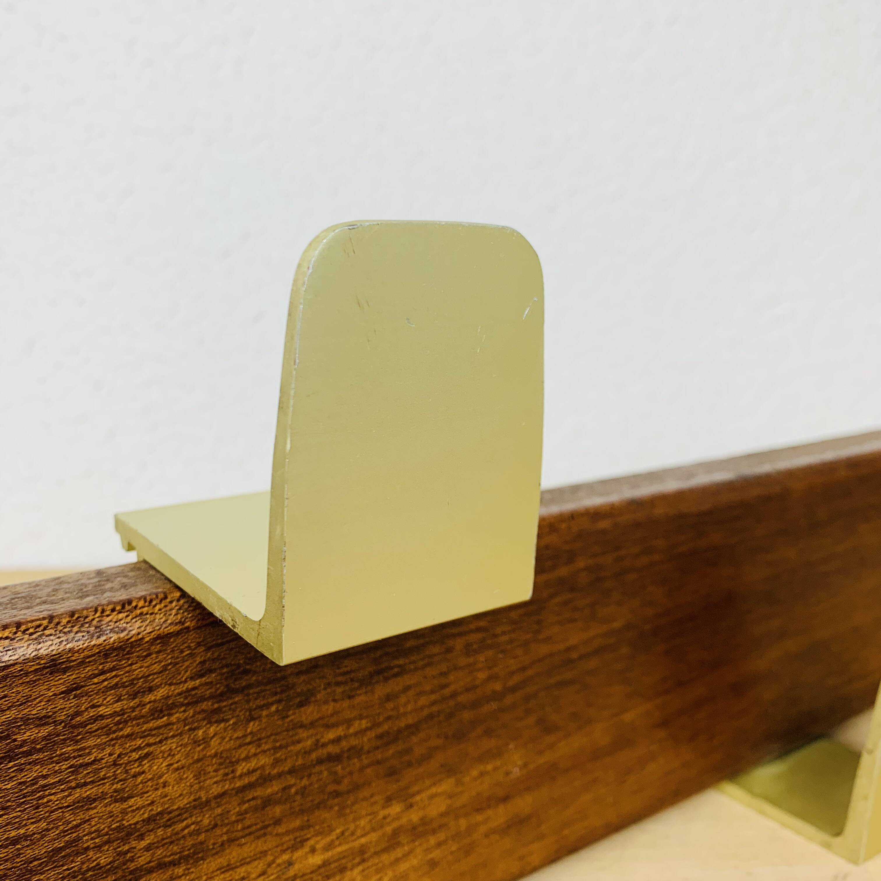 Scandinavian teak wall coat rack with 4 gold hooks, 1960s