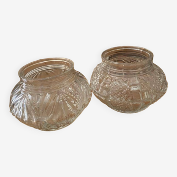 Two old worked glass sugar bowls transformed into mini vases
