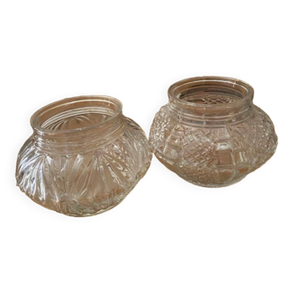 Two old worked glass sugar bowls transformed into mini vases