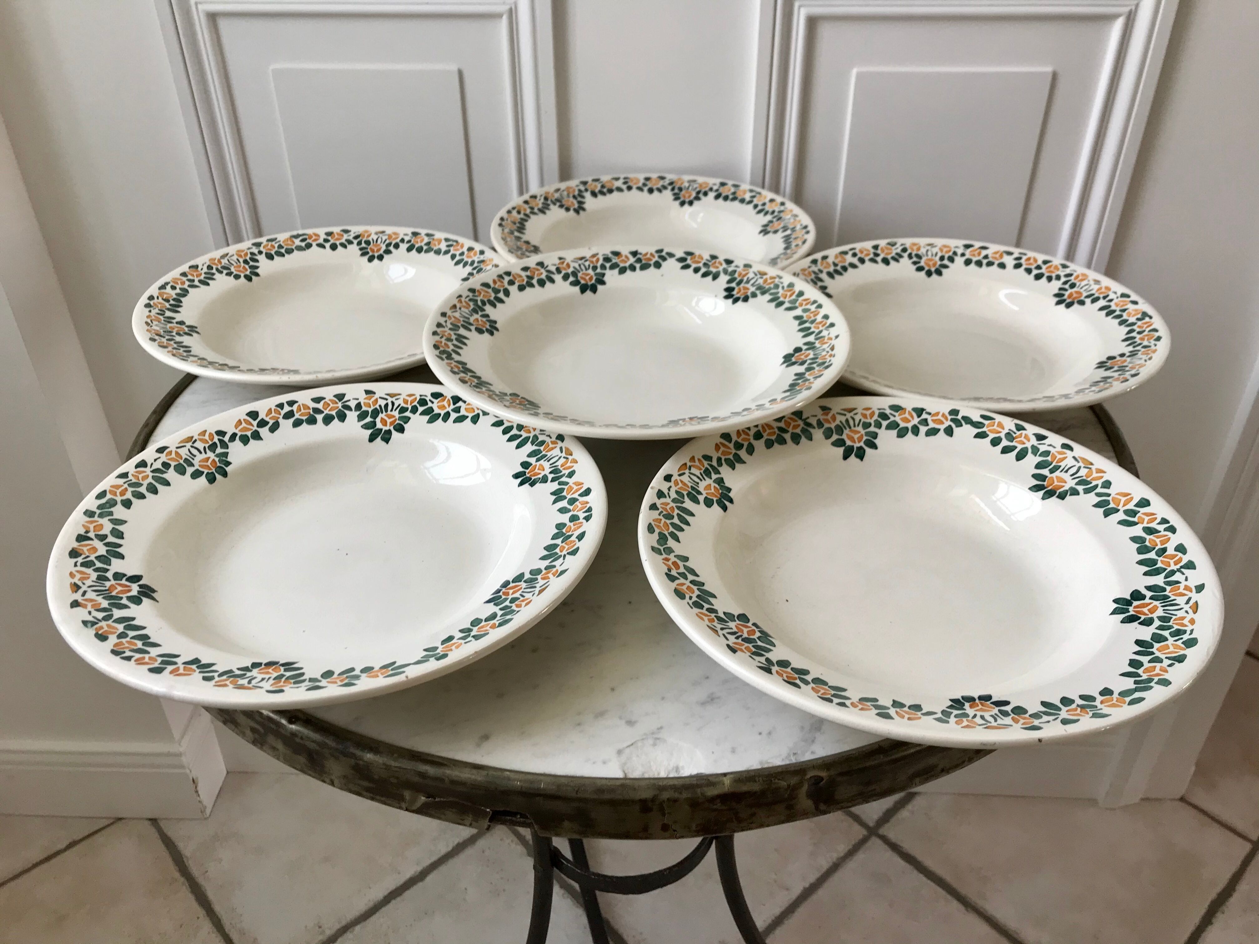 Set of 6 hollow earthenware plates New Givors model "RIta" 30s