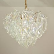 Superbe grand lustre en verre de Murano avec feuilles arc-en-ciel