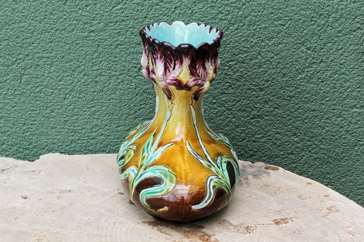 Art Nouveau slipware vase, iris