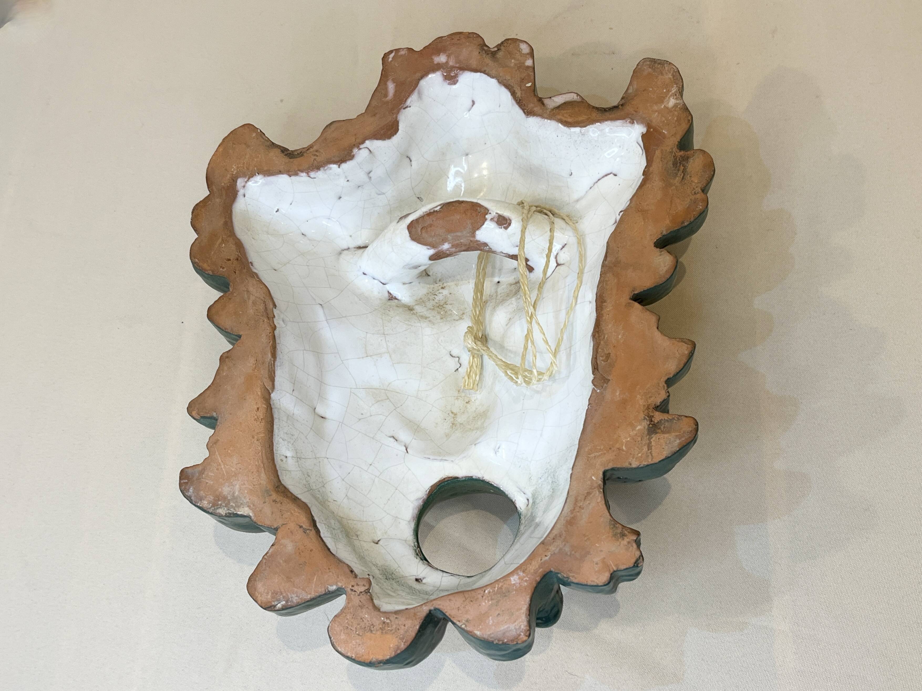 Mask wall sculpture head of Poseidon Neptune ceramic bronze green fountain mouth
