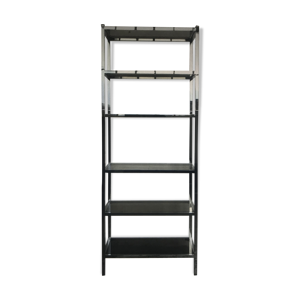 Étagère design en métal chromé et verre fumé