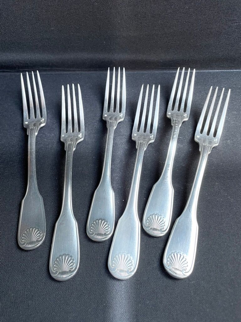 6 Christofle silver silver metal salad or dessert forks model Vendôme/Arcantia before 1983