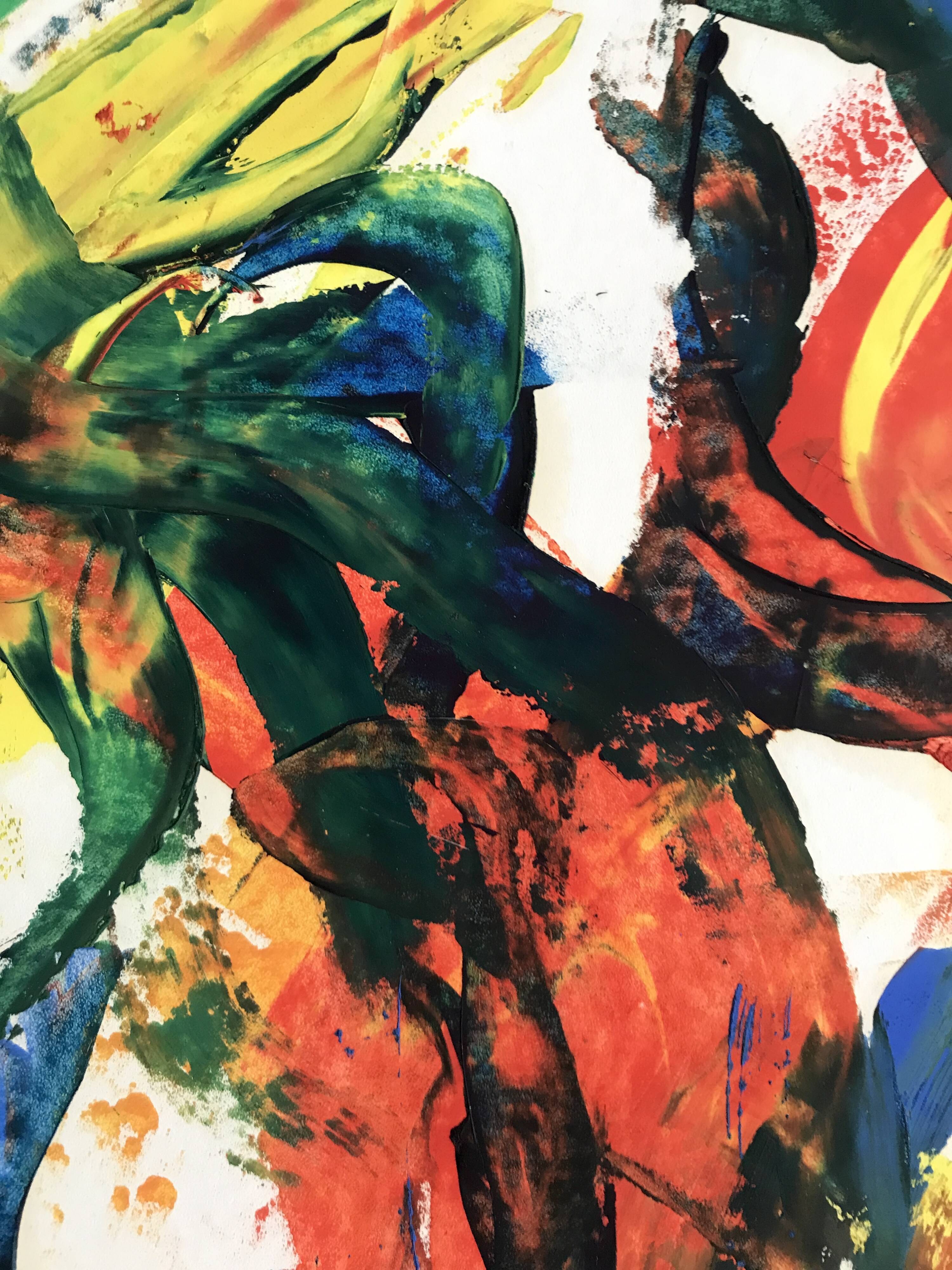 Composition abstraite orange et verte, gouache sur papier, 1989