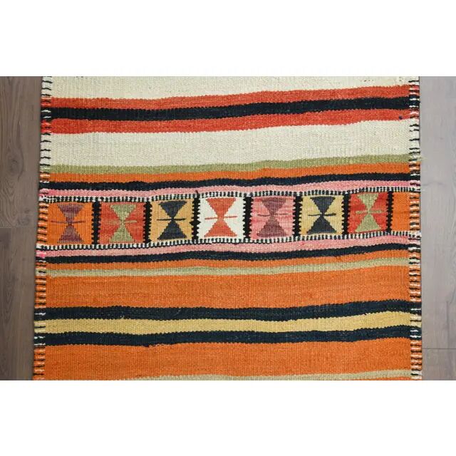 Vintage Turkish Oushak Handmade Wool Cotton Orange Runner Rug 97x315