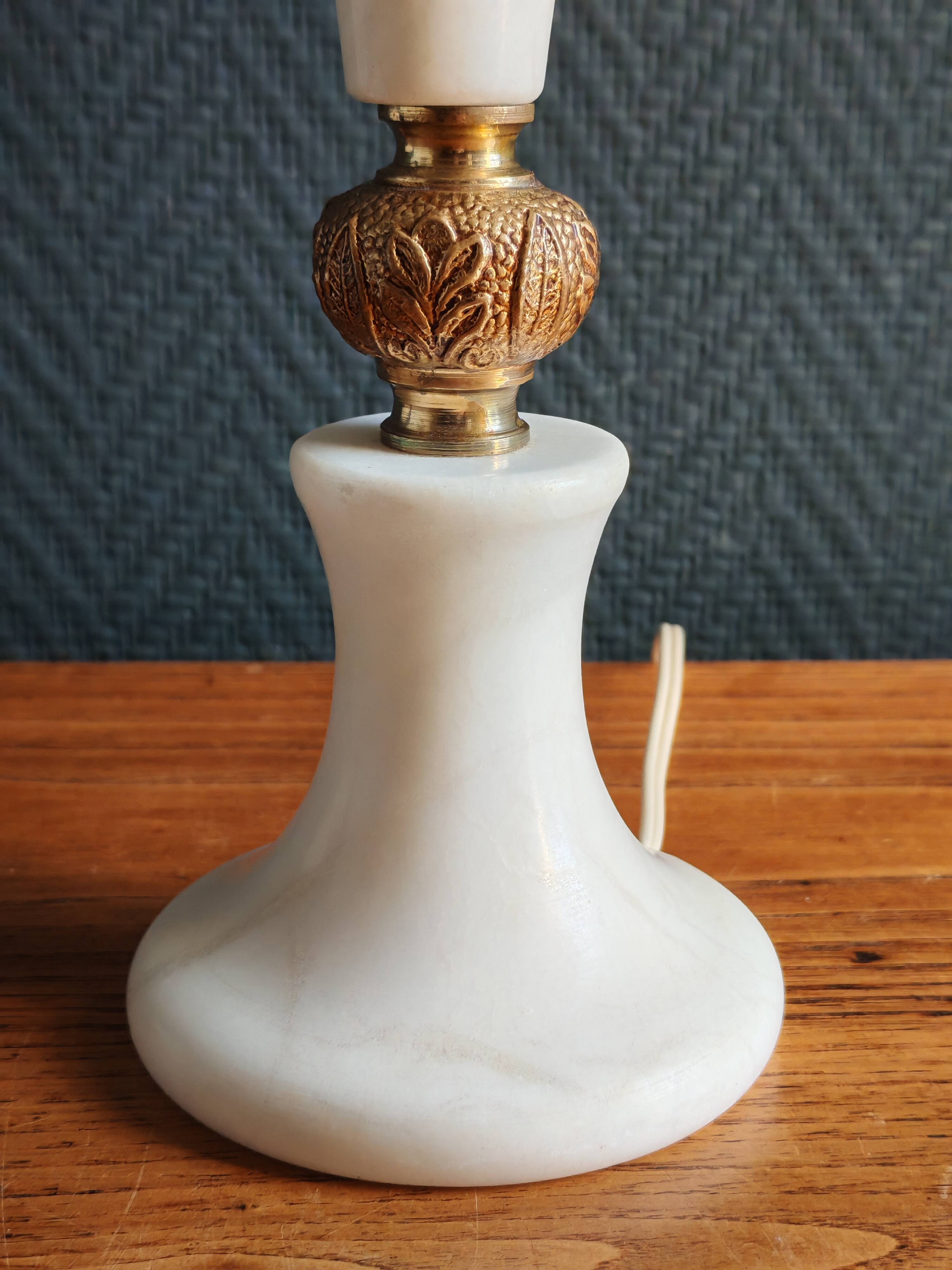 Vintage Table Lamp in White Marble and Brass