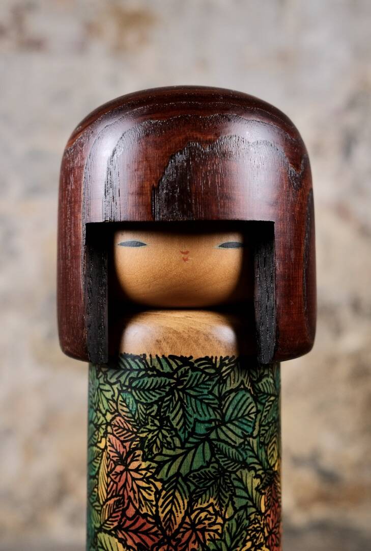 Leaf kokeshi, by Usaburo, Japan, 1970s