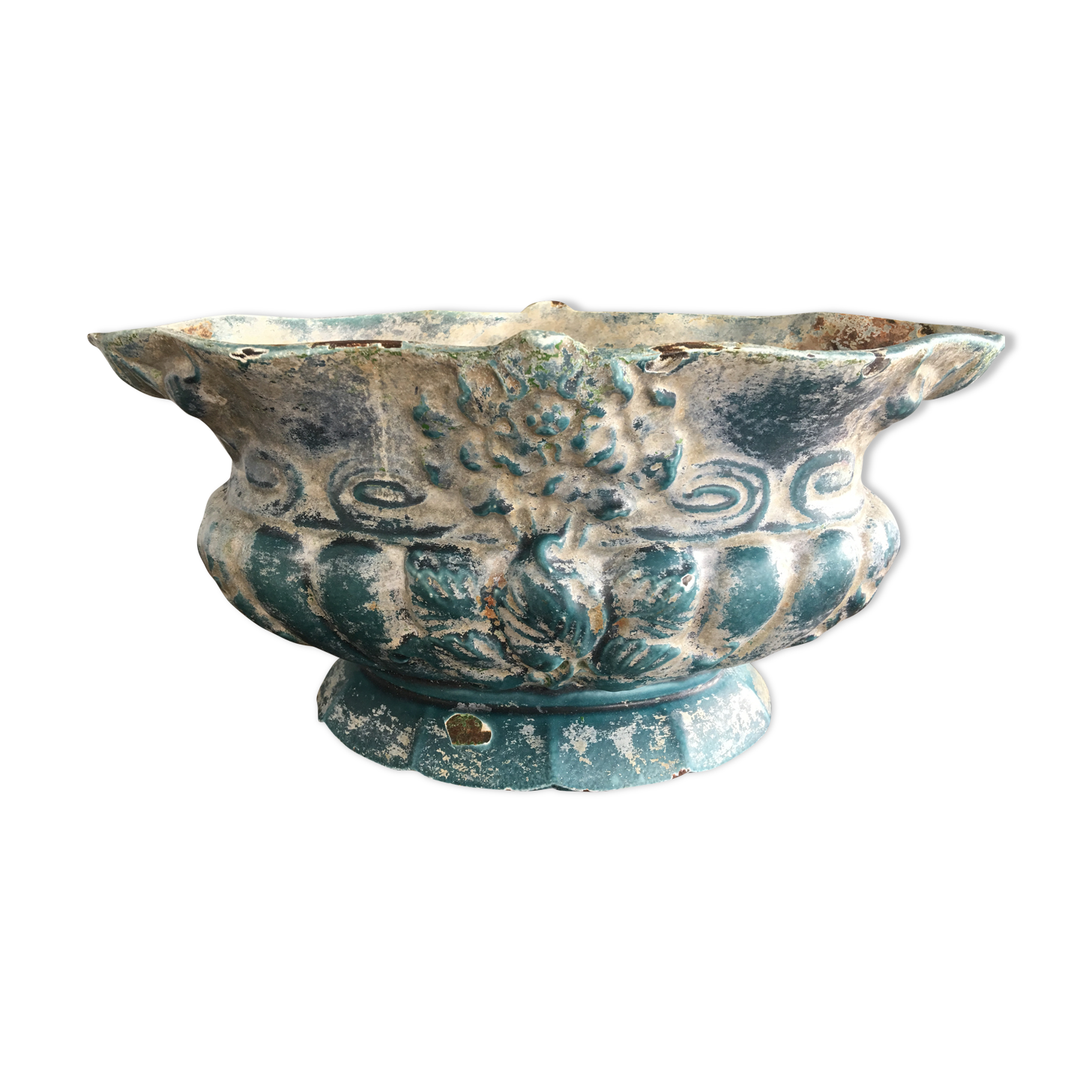 Planter blue enamelled cast late XIX early XX