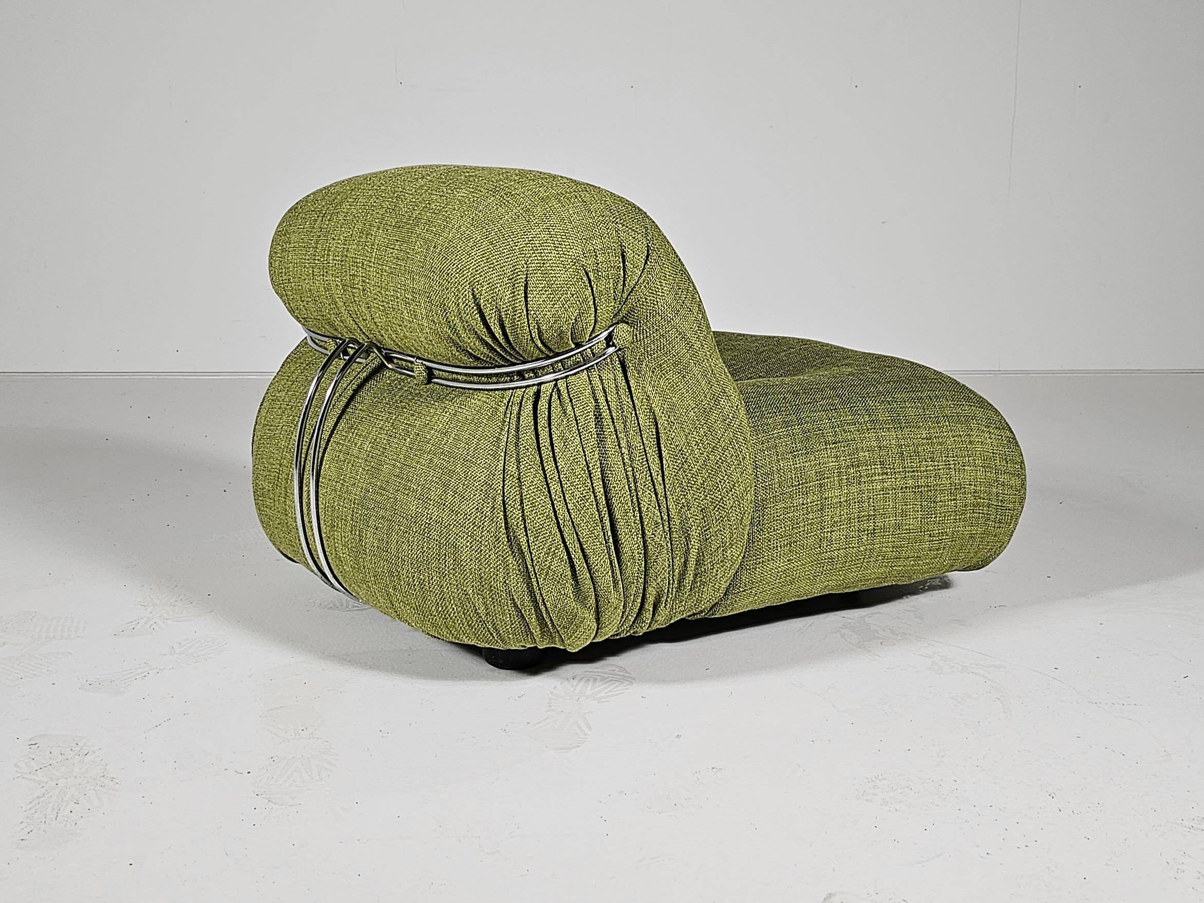 Green linen Soriana chaise longue, Afra & Tobia Scarpa, Cassina, 1970