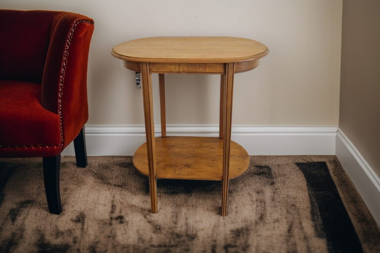 Oval side table with double top in wood - Art Deco style 1940s