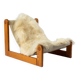 Brutalist sling lounge chair in Canvas, Pine and sheepskin, Belgium, 1970s