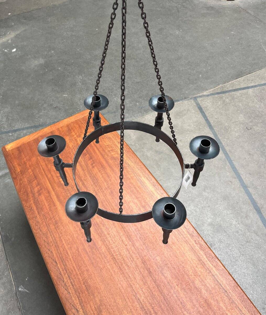 Vintage brutalist wrought iron candle holder by Boltze, 1970s.