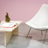 Architectural coffee table from the 70s in modernist travertine