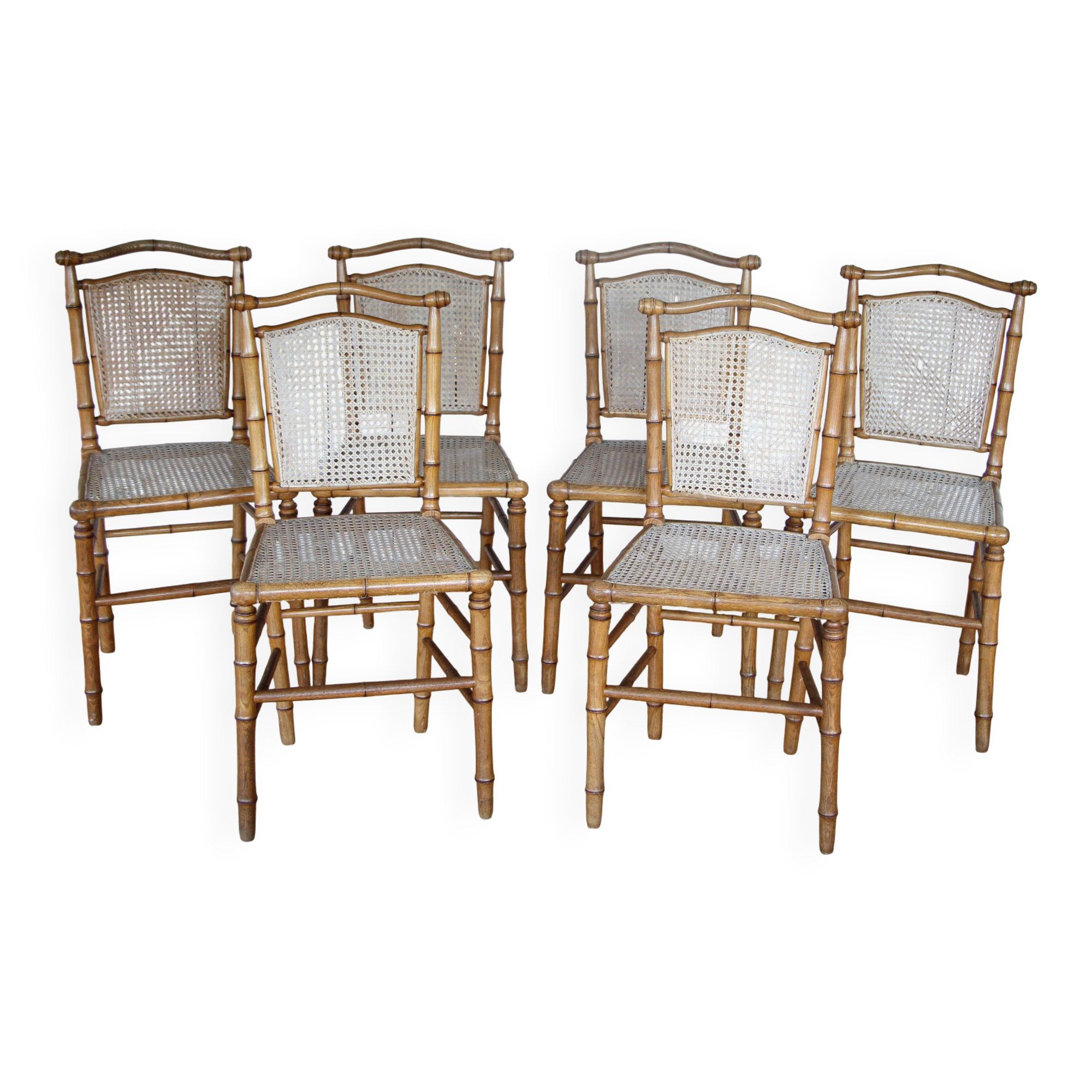 6 caned Napoleon III chairs