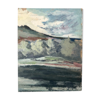 Ancient oil painting on French cardboard depicting landscapes - Recto-verso
