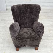 Années 1960, design danois, fauteuil rembourré, véritable peau de mouton.