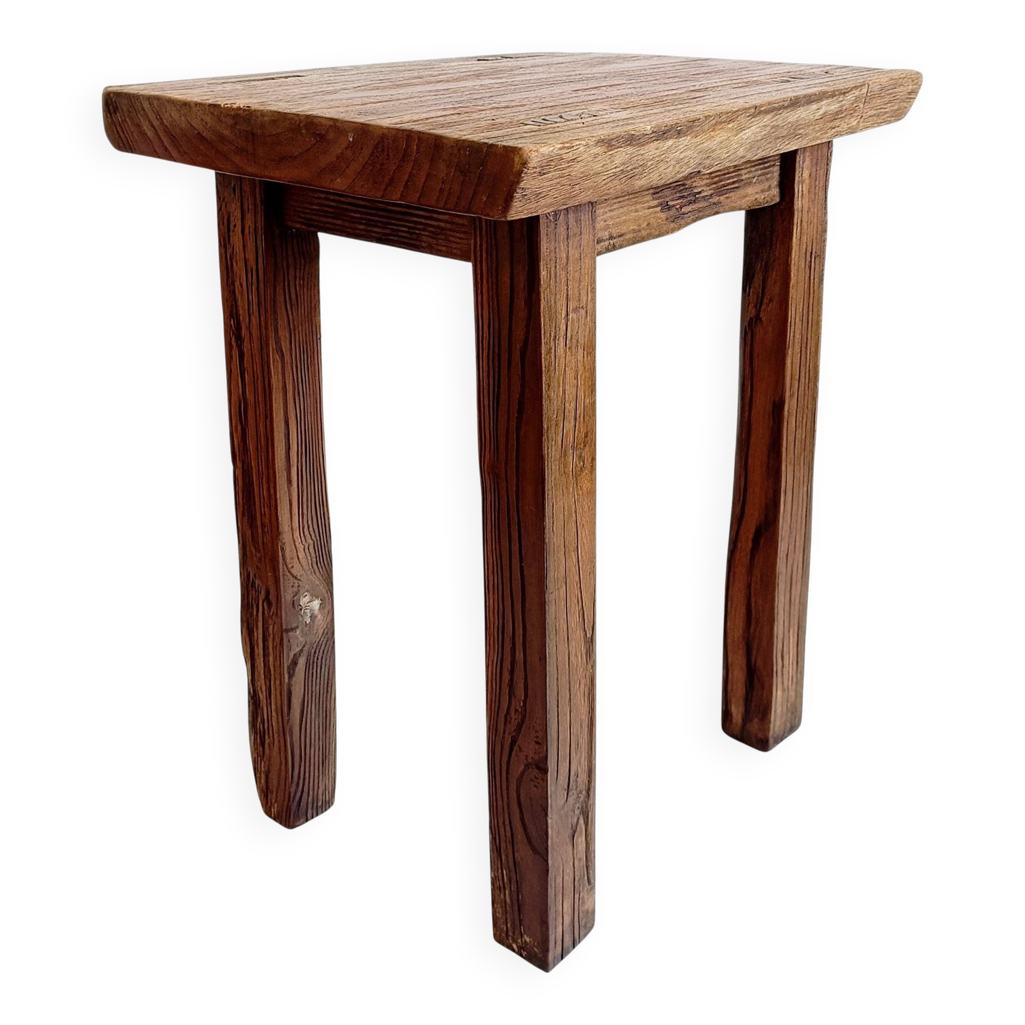 Spanish Baroque Oak Side Table or Stool, Wabi-Sabi Style, 18th C.