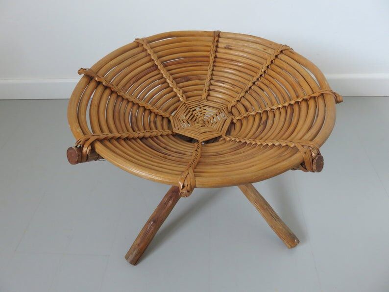 70s bamboo rattan basket