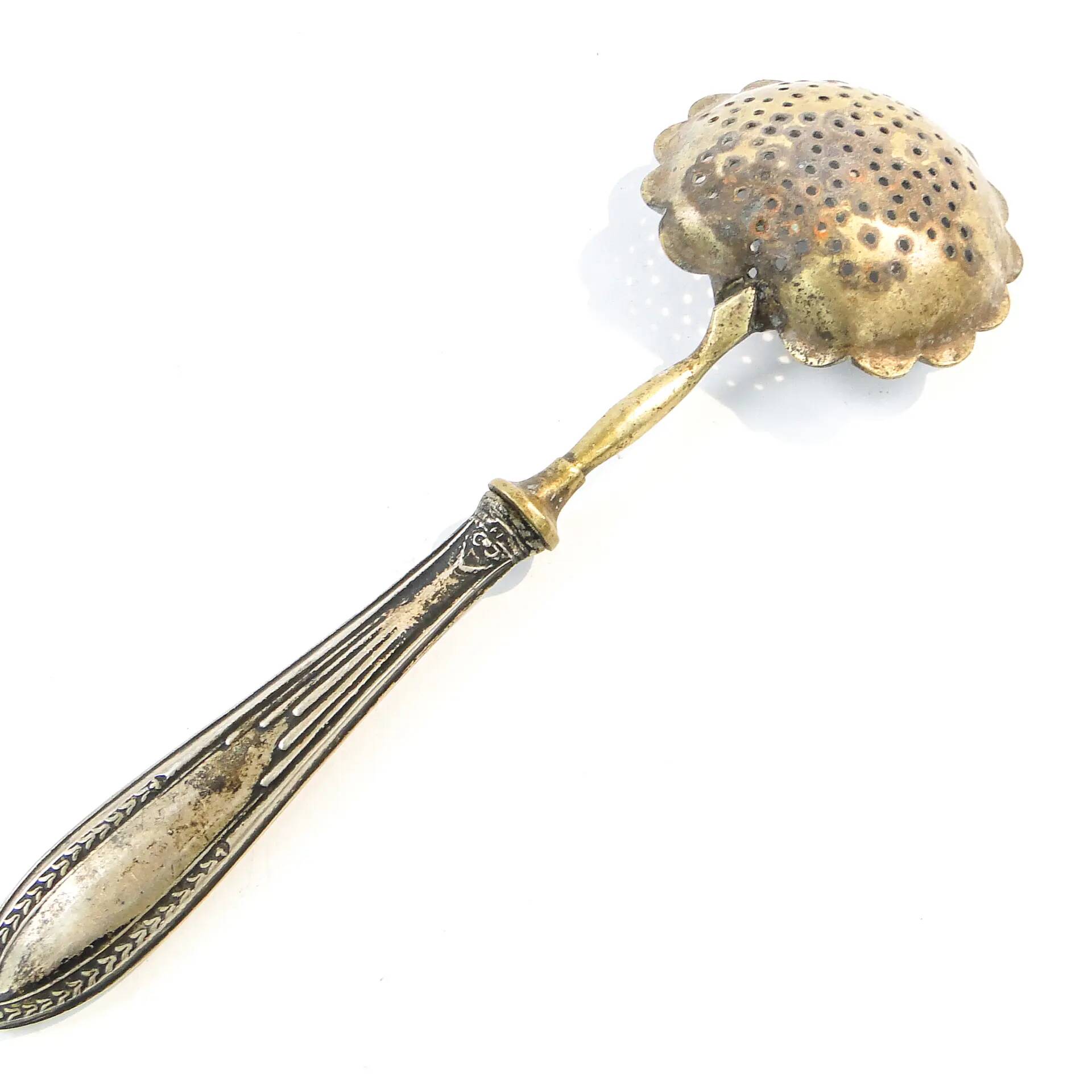 Absinthe spoon, brass, silver, Germany, early 20th century