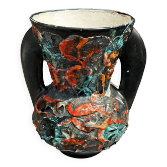 Rocaille Amphora Vase - Fat Lava Origin Vallauris or West Germany H 28 cm