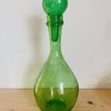 Biot carafe in green bubble glass