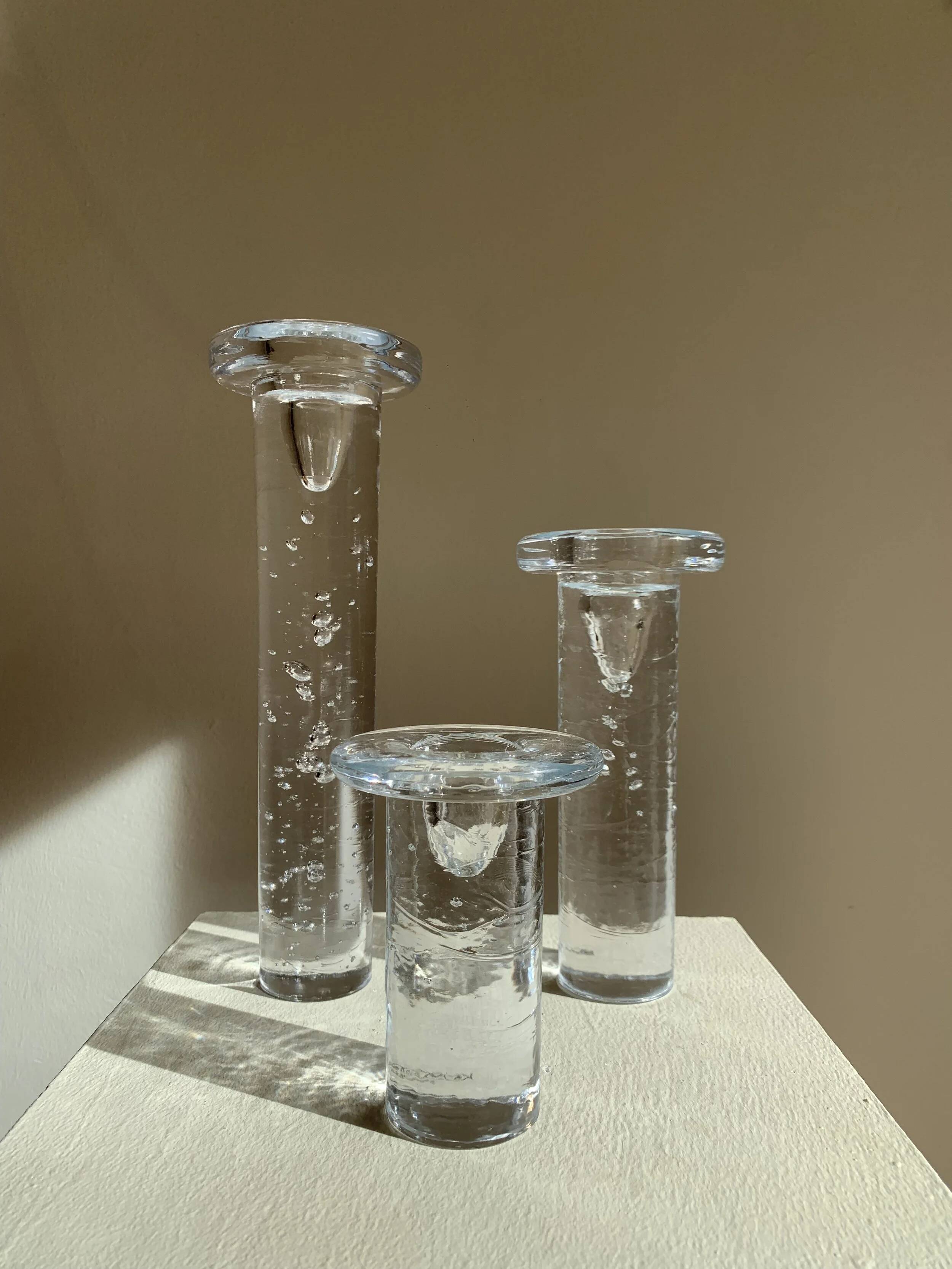 Set of three "Cool" glass candlesticks by Kosta Boda, Sweden, 1999
