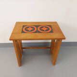 Vintage Guillerme and Chambron coffee and side table in solid oak and ceramic from the 50s and 60s