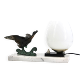 Art Deco lamp decorated with a flying duck, marble base, 1930s.