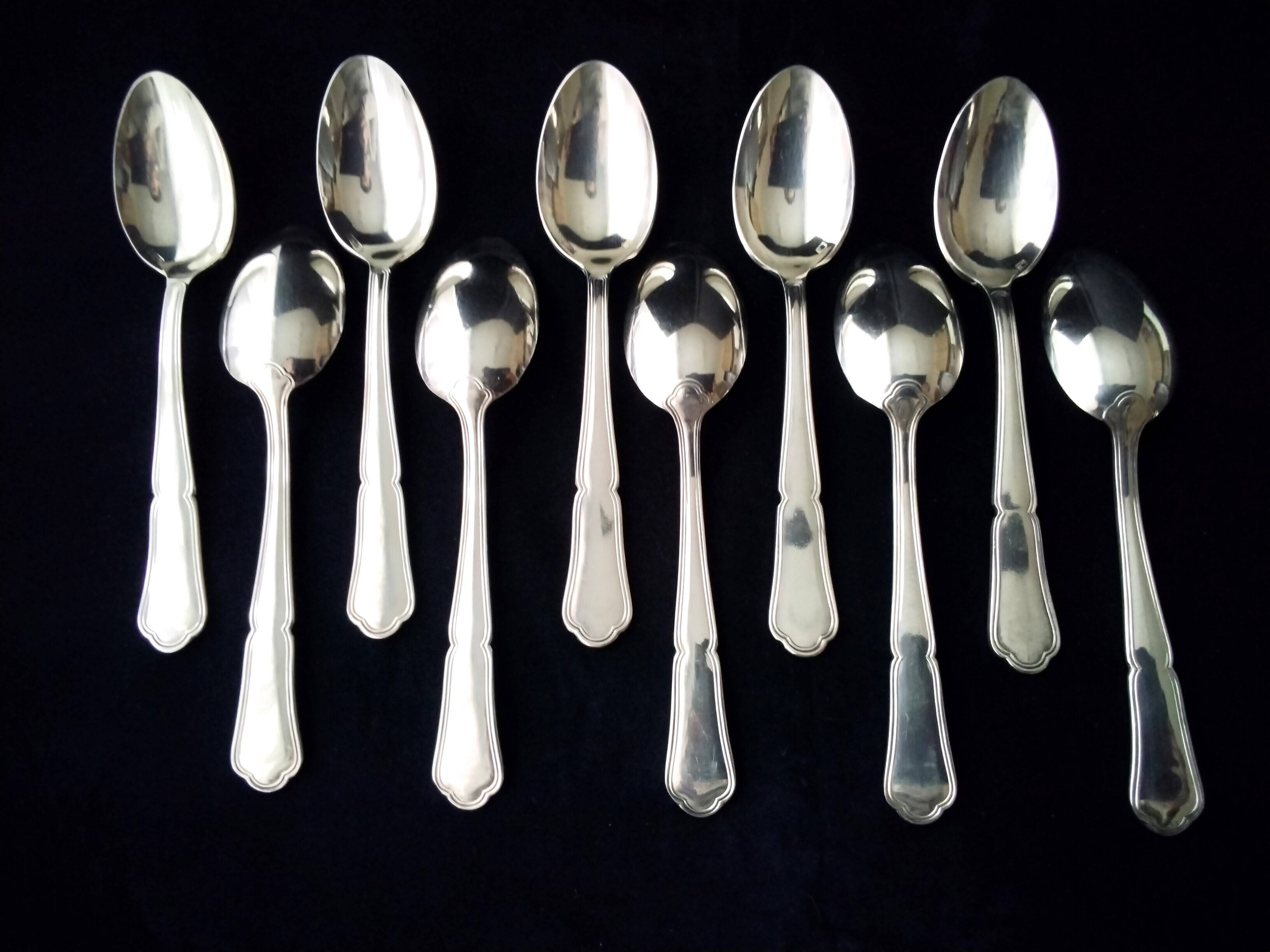 10 Silver-plated teaspoons, Regency Style