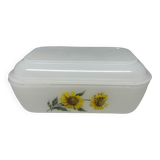 Ancien beurrier en verre Arcopal tournesol