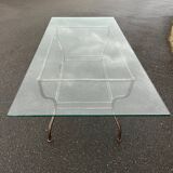 Rectangular table translucent glass top metal base vintage 1980