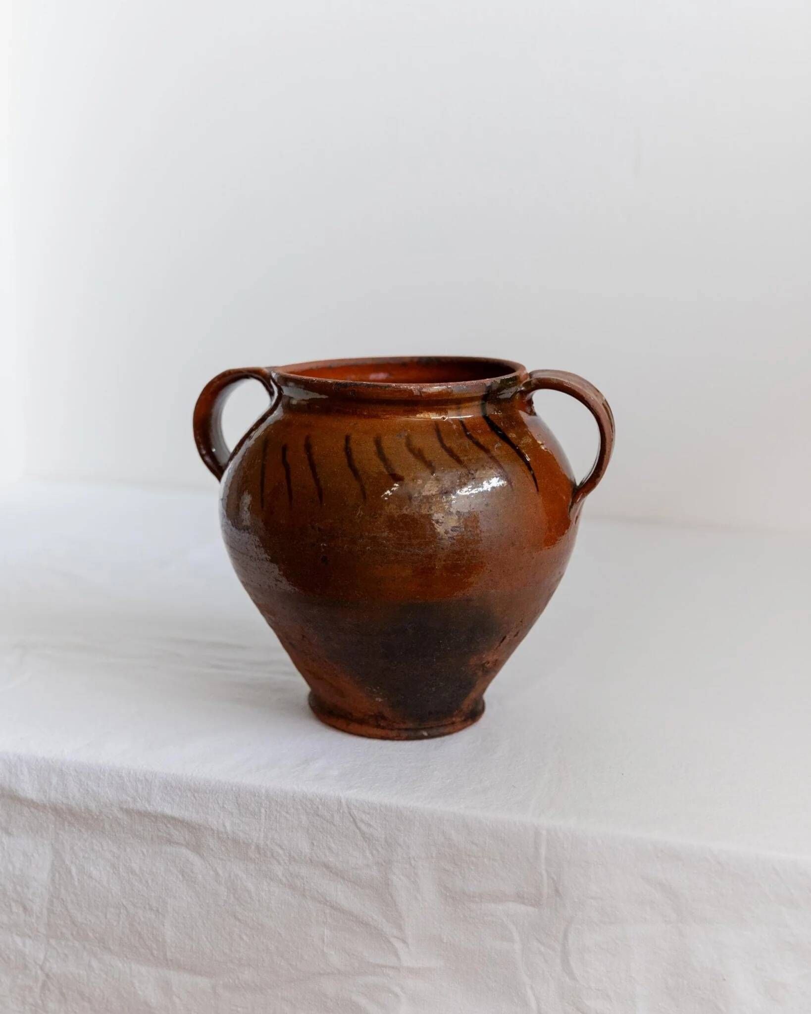 Pot à confit ancien rustique en céramique avec anses - Italie XIXe siècle - vase idéal pour une décoration de cuisine campagne, idée cadeau