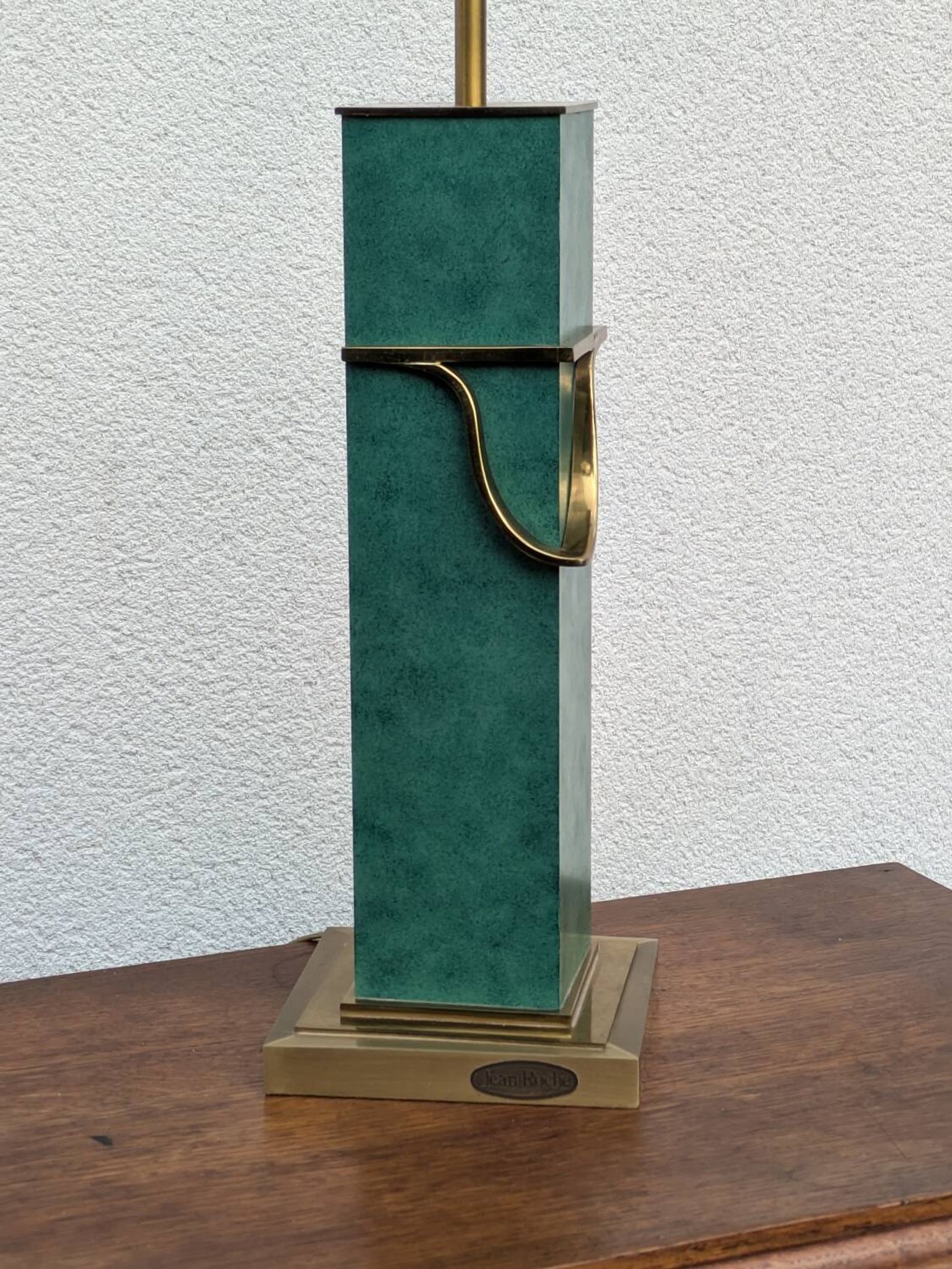 Pied de lampe vintage Jean Roche, 1980, laiton & vert