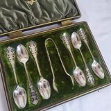 Box of 6 Small Spoons and Sugar Tongs Bergna Bros. Sunderland