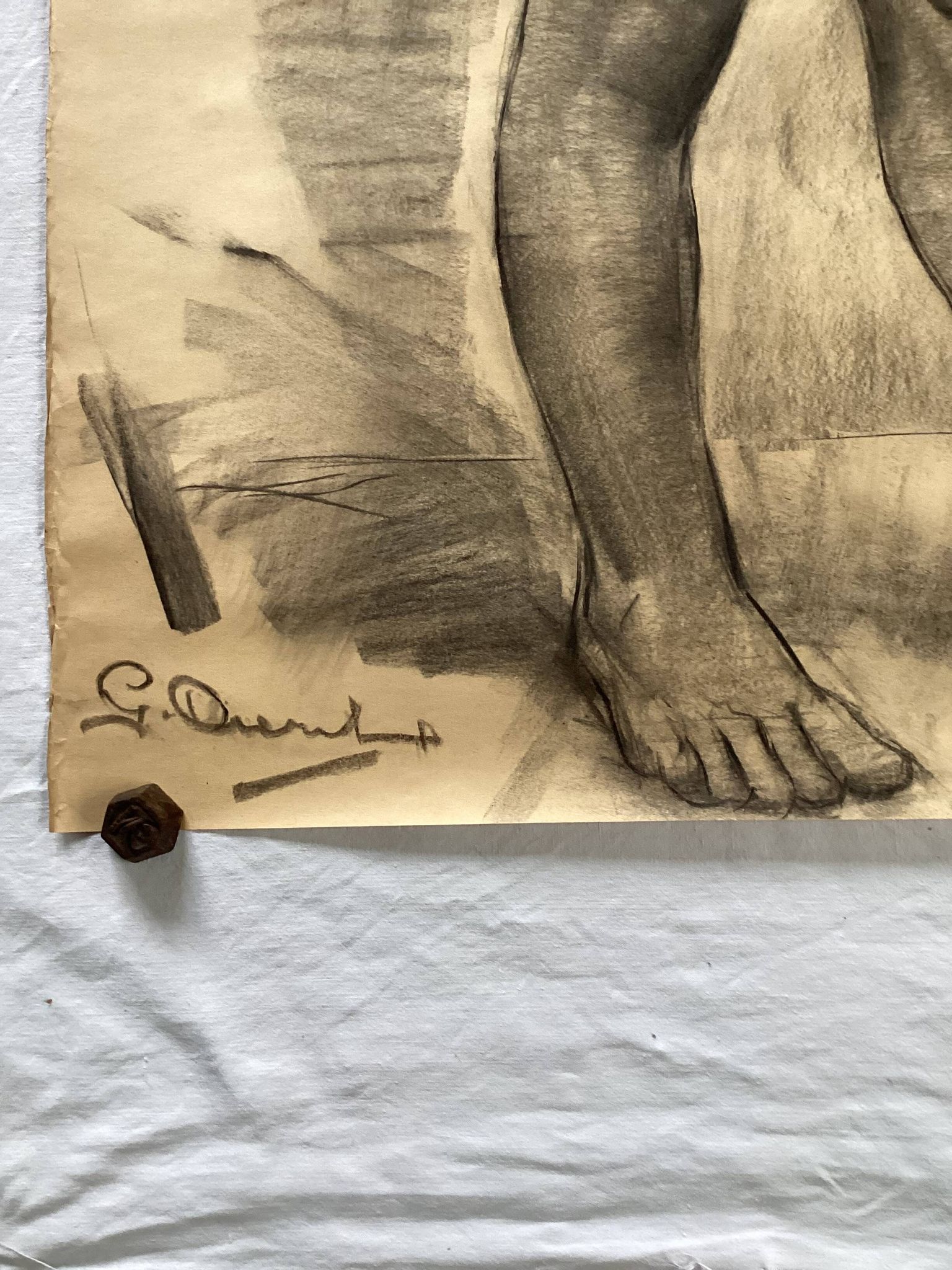 Large drawing of a nude woman signed around the 1940s dimension: height -150cm- width -80cm-