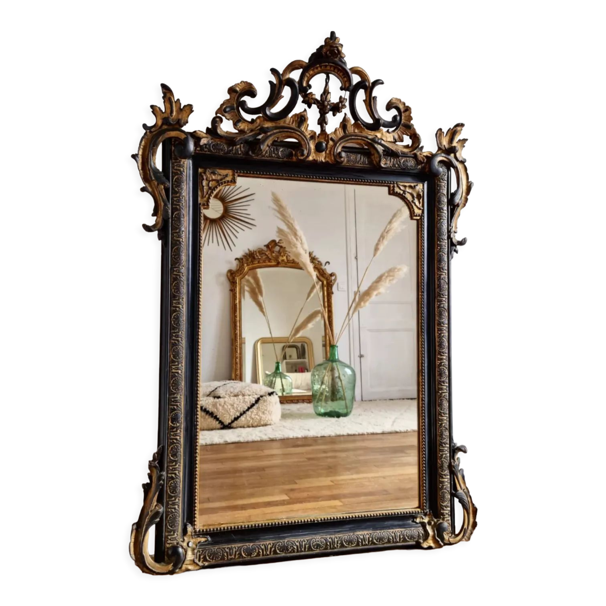Old mirror Napoleon III black and gold