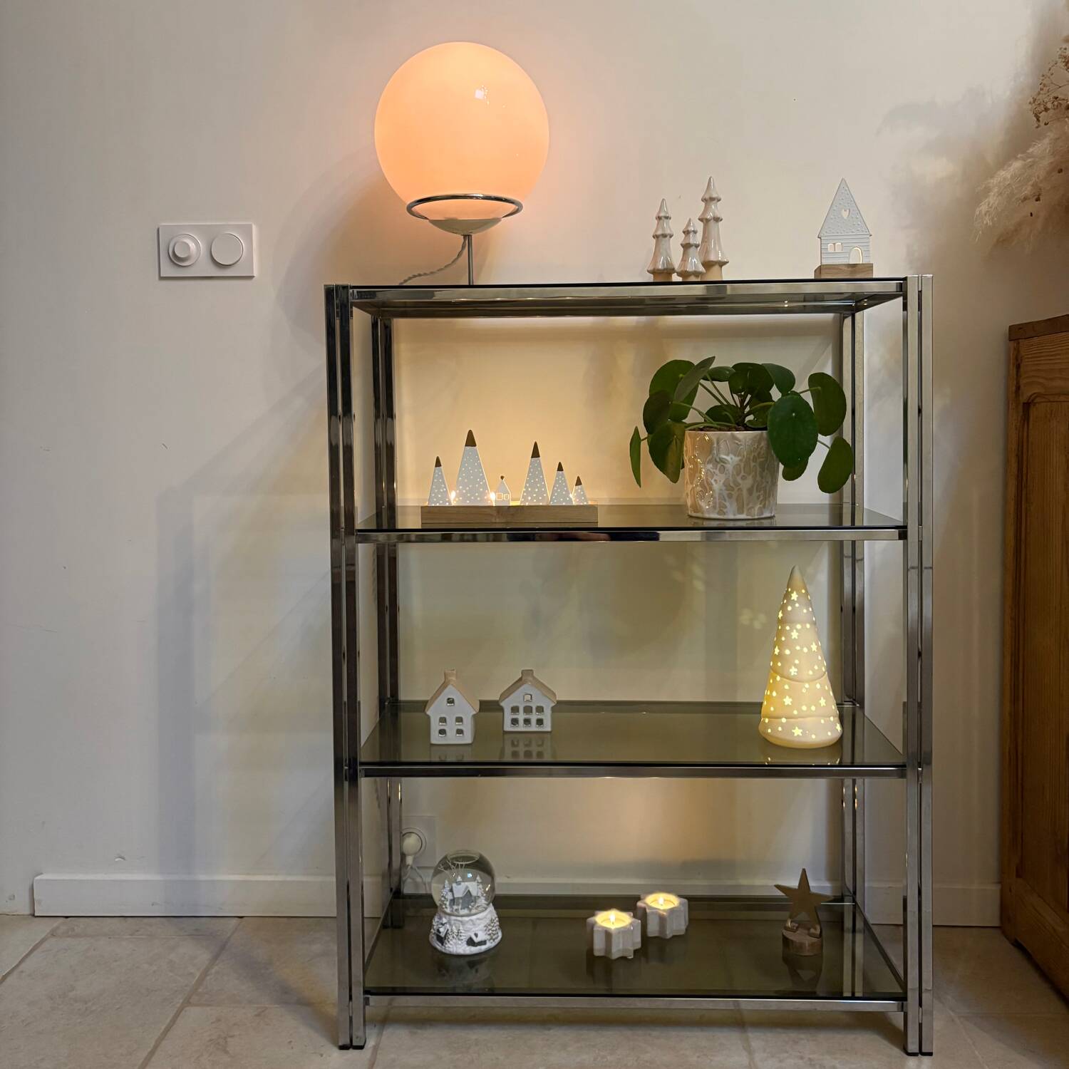 Chrome and smoked glass shelf
