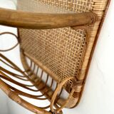 Mid-century bamboo and glass shelf with magazine stand, circa 1960, italy